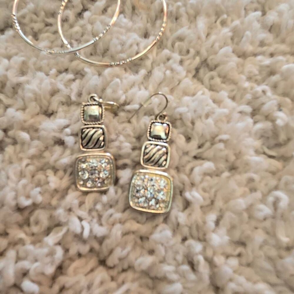 Hoops, Turquoise Rhinestone & Silver Rhinestone Earrings ALL - Picture 6 of 6